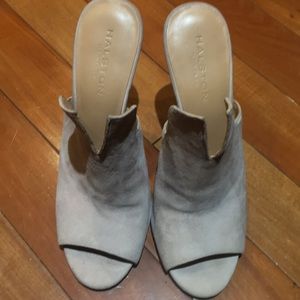 Light Pink suede Halston high heel slide ins, new